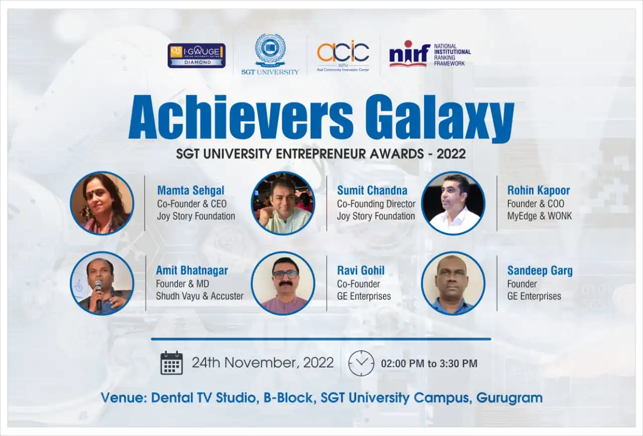 Achievers Galaxy 2022 – SGT University Entrepreneurs Awards | Celebrate Innovation & Success