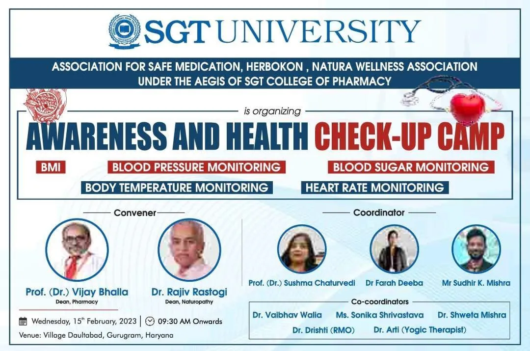 Awareness camp conducted by SGT Naturopathy and Yoga Hospital in collaboration with Faculty of Pharmacy – SGT University at Daulatabad Village 1